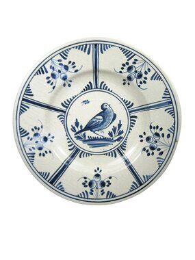 Vintage Ceramic Blue Bird Plate Floral Design 12 Inches Diameter Wall Decor